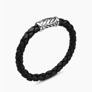 David Yurman Black Leather Bracelet with Silver Accent
